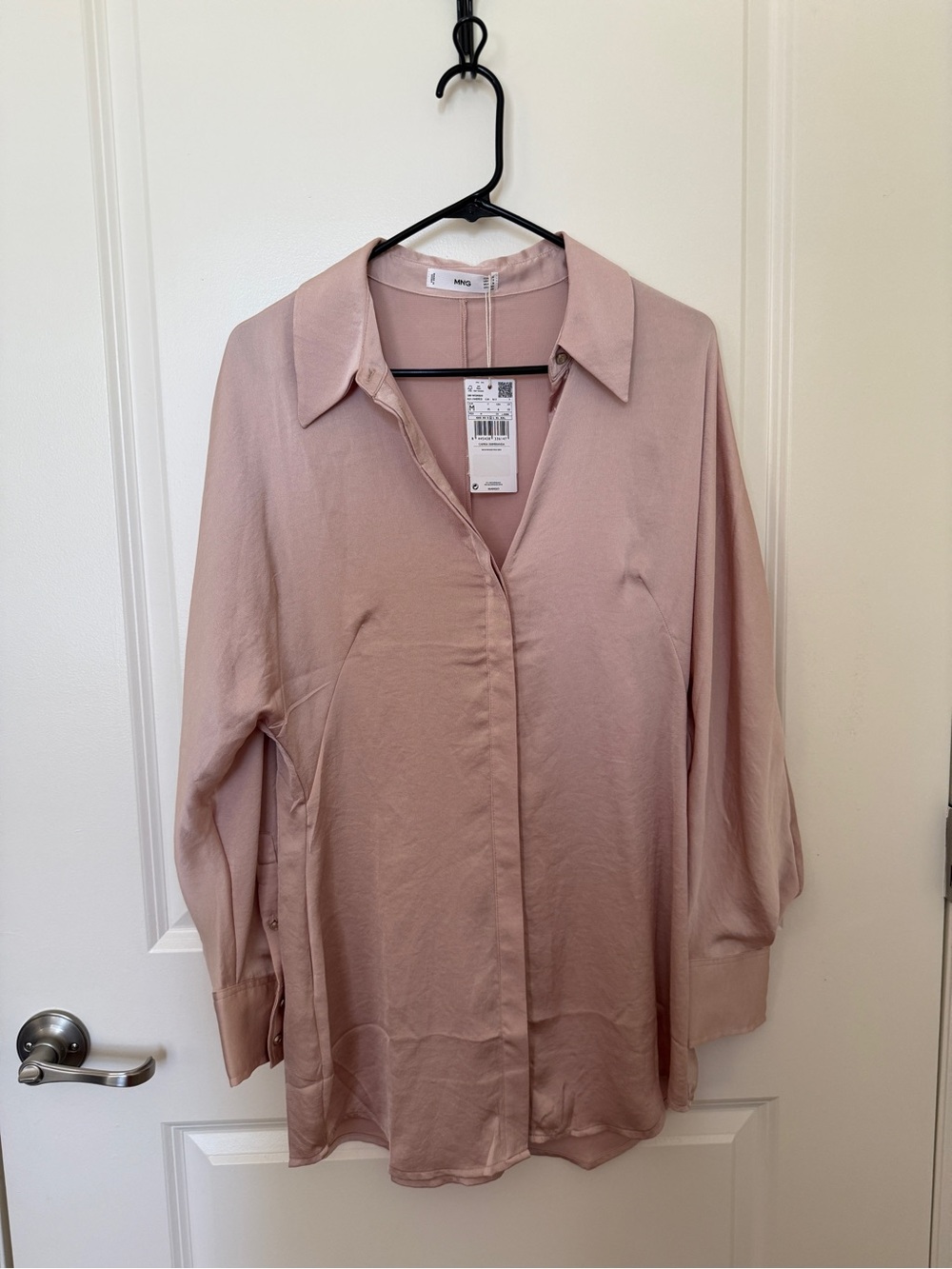 Mango Soft Dusty Rose Button-Front Blouse